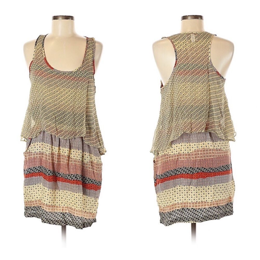 Gypsy 05 Multi Print Silk Racer Back Mini Dress Sz M